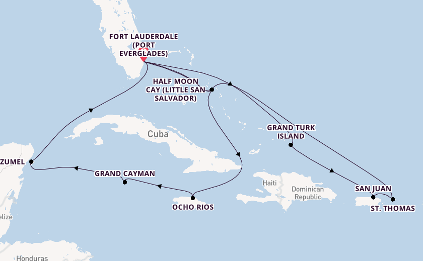 Caribbean from Fort Lauderdale (Port Everglades), Florida, USA with the Nieuw Statendam