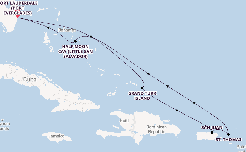 Caribbean from Fort Lauderdale (Port Everglades), Florida, USA with the Nieuw Statendam