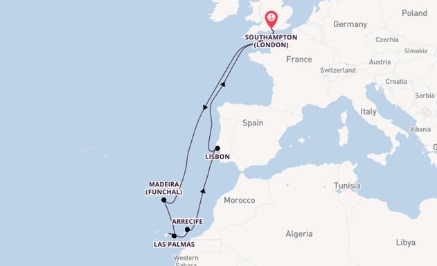 Canary Islands from Southampton, England with the Queen Victoria