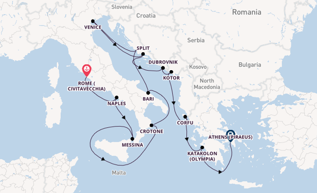 Mediterranean Sea from Rome (Civitavecchia), Italy with the Viking Sky