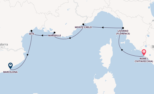 Western Mediterranean from Rome (Civitavecchia), Italy with the Viking Star
