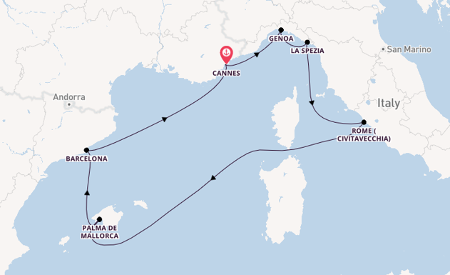 Western Mediterranean from Cannes, France with the MSC Grandiosa