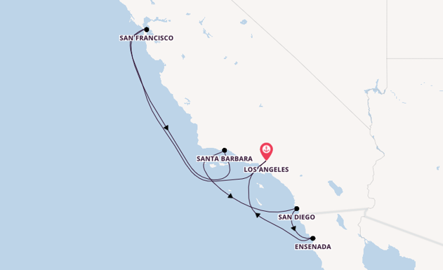 USA West Coast from Los Angeles, California, USA with the Crown Princess