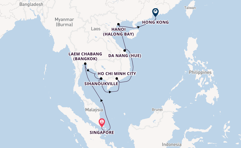 South East Asia from Singapore, Singapore with the Seabourn Encore