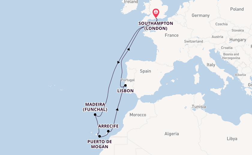 Canary Islands from Southampton, England with the Ventura