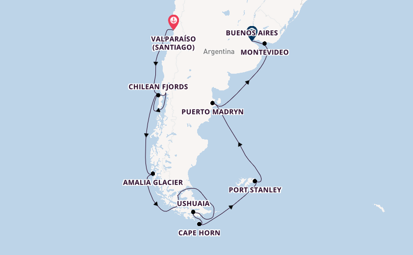 South America from Valparaíso (Santiago), Chile with the Viking Jupiter