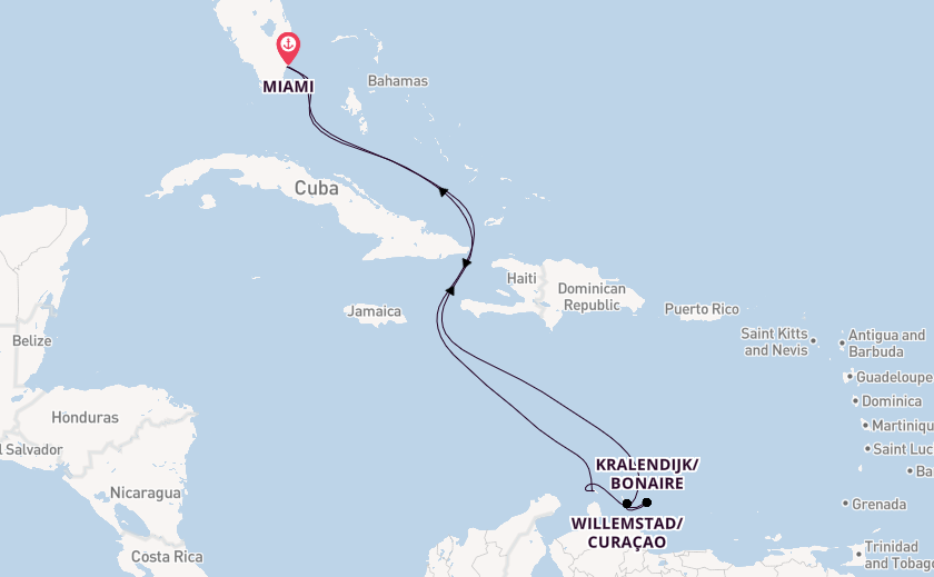 Southern Caribbean from Miami, Florida, USA with the Carnival Horizon