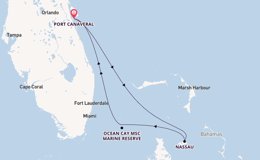 Caribbean from Port Canaveral, Florida, USA with the MSC Seashore