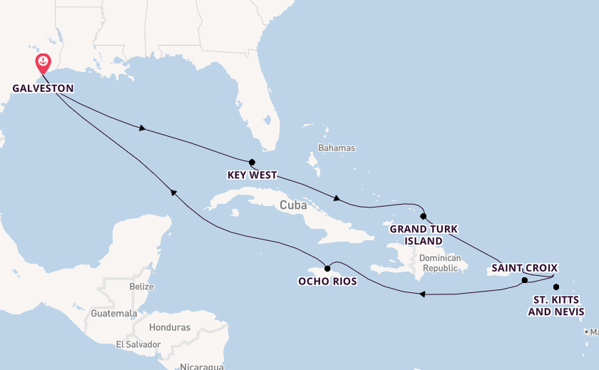 Caribbean from Galveston, Texas, USA with the Carnival Dream
