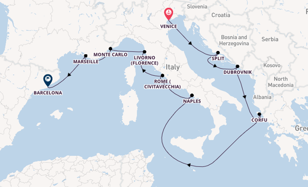 Mediterranean Sea from Venice, Italy with the Viking Sea