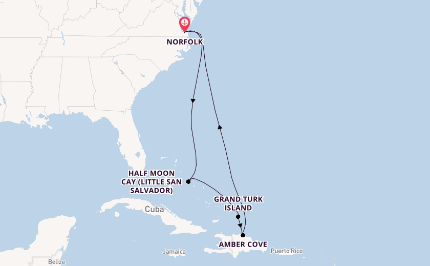 Caribbean from Norfolk, Virginia, USA with the Carnival Sunshine