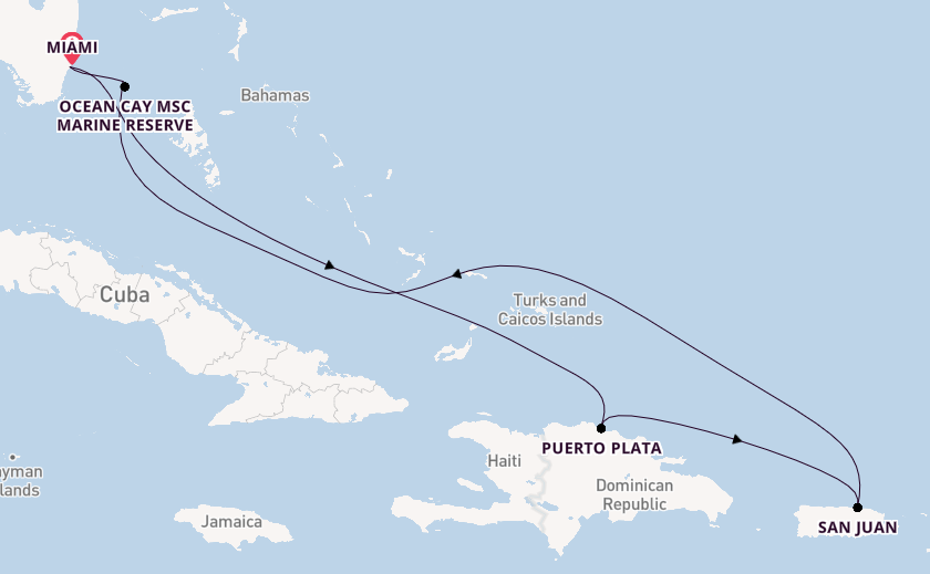 Caribbean from Miami, Florida, USA with the MSC World America