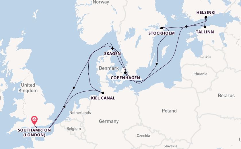 British Isles from Southampton, England with the Britannia 