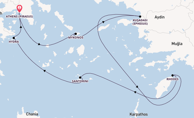 Eastern Mediterranean from Athens (Piraeus), Greece with the Celebrity Infinity