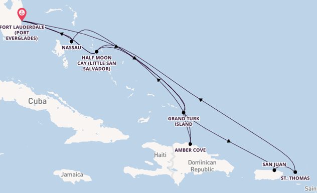 Caribbean from Fort Lauderdale (Port Everglades), Florida, USA with the Nieuw Statendam
