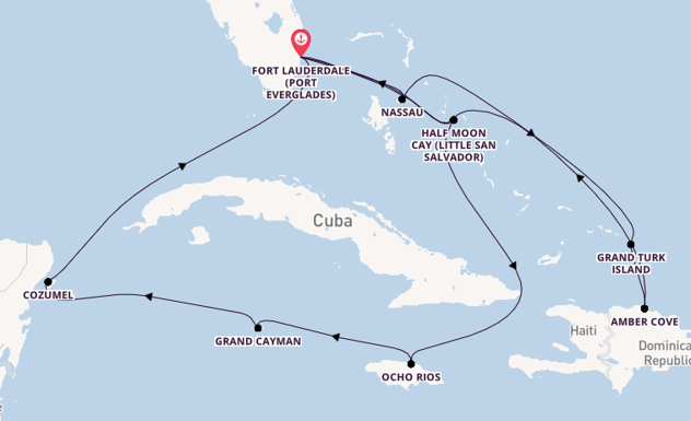 Caribbean from Fort Lauderdale (Port Everglades), Florida, USA with the Nieuw Statendam