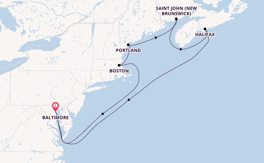 East Coast USA from Baltimore, Maryland, USA with the Vision of the Seas