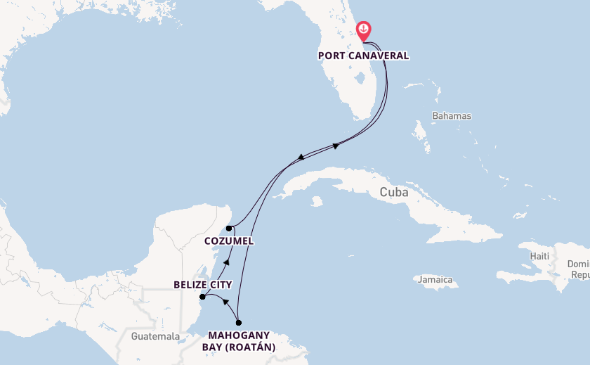 Western Caribbean from Port Canaveral, Florida, USA with the Carnival Venezia