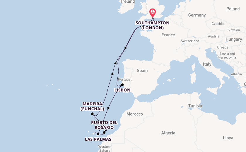 Canary Islands from Southampton, England with the Queen Anne