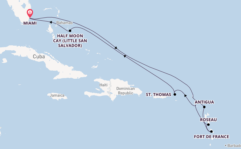 Caribbean from Miami, Florida, USA with the Zuiderdam