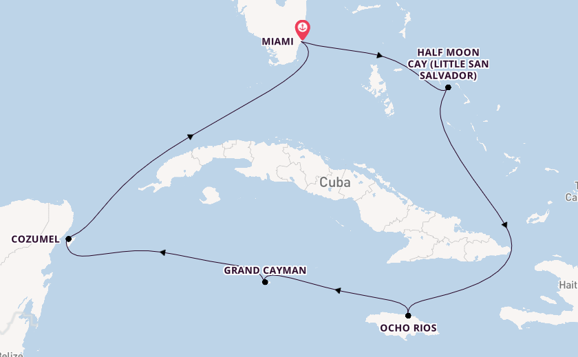 Caribbean from Miami, Florida, USA with the Zuiderdam