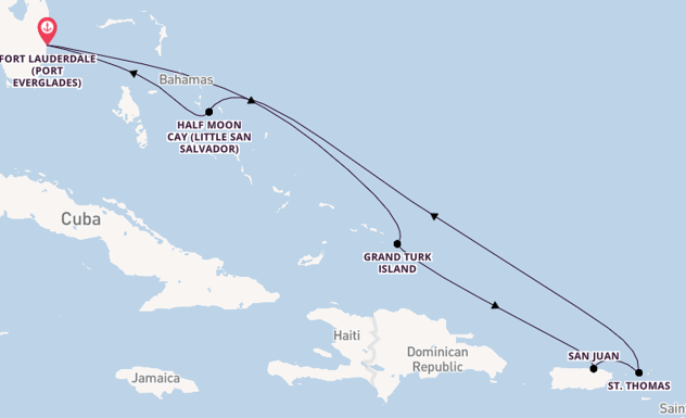 Caribbean from Fort Lauderdale (Port Everglades), Florida, USA with the Rotterdam
