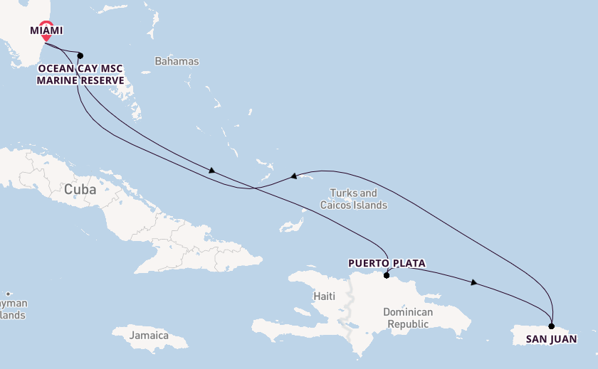 Caribbean from Miami, Florida, USA with the MSC World America