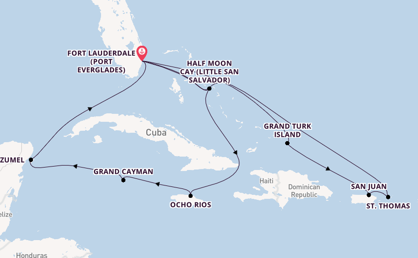 Caribbean from Fort Lauderdale (Port Everglades), Florida, USA with the Nieuw Statendam
