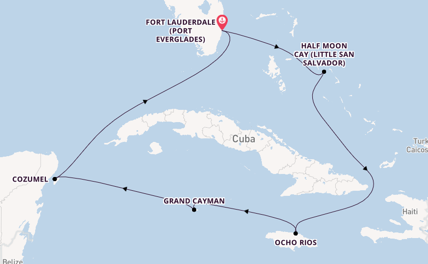 Caribbean from Fort Lauderdale (Port Everglades), Florida, USA with the Eurodam