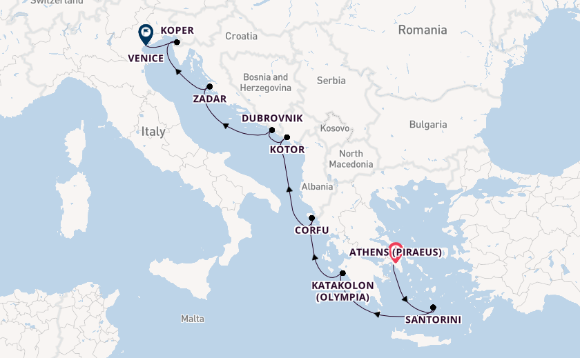 Eastern Mediterranean from Athens (Piraeus), Greece with the Viking Star