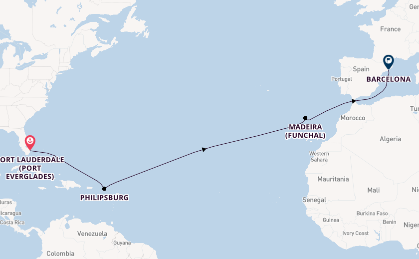 Transatlantic from Fort Lauderdale (Port Everglades), Florida, USA with the Viking Mars