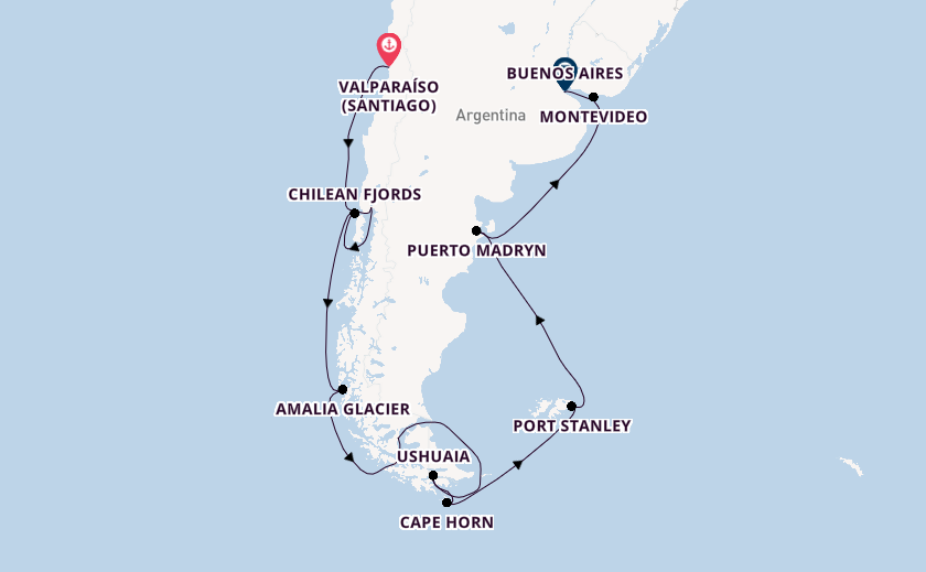 South America from Valparaíso (Santiago), Chile with the Viking Jupiter