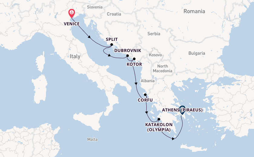 Eastern Mediterranean from Venice, Italy with the Viking Star