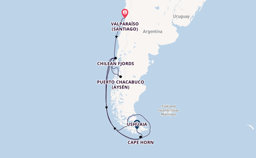 Patagonia from Valparaíso (Santiago), Chile with the Viking Polaris