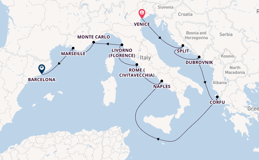Mediterranean Sea from Venice, Italy with the Viking Sea