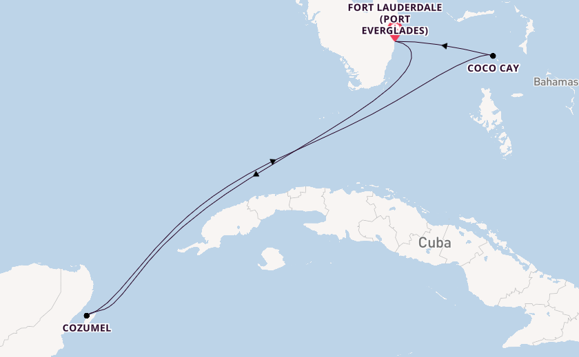 Caribbean from Fort Lauderdale (Port Everglades), Florida, USA with the Oasis of the Seas