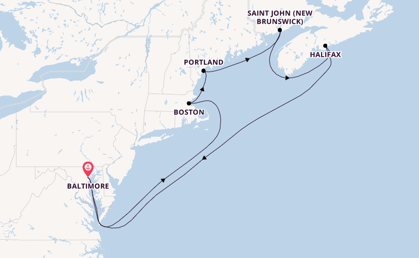 East Coast of America from Baltimore, Maryland, USA with the Vision of the Seas