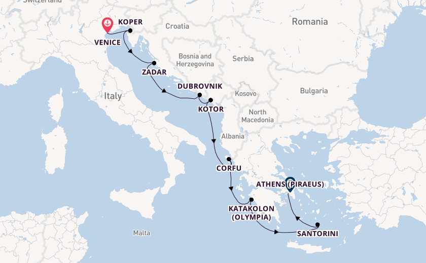 Eastern Mediterranean from Venice, Italy with the Viking Mars