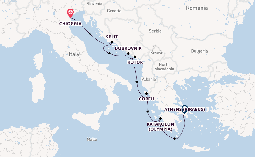 Eastern Mediterranean from Chioggia, Italy with the Viking Jupiter