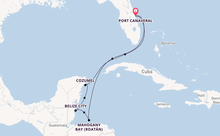 Western Caribbean from Port Canaveral, Florida, USA with the Carnival Venezia