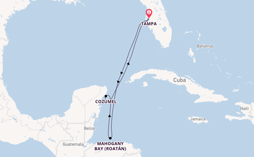 Western Caribbean from Tampa, Florida, USA with the Carnival Paradise