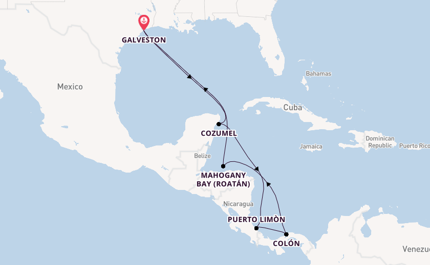 Central America from Galveston, Texas, USA with the Carnival Miracle