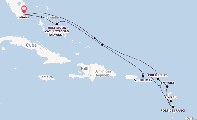Caribbean from Miami, Florida, USA with the Zuiderdam