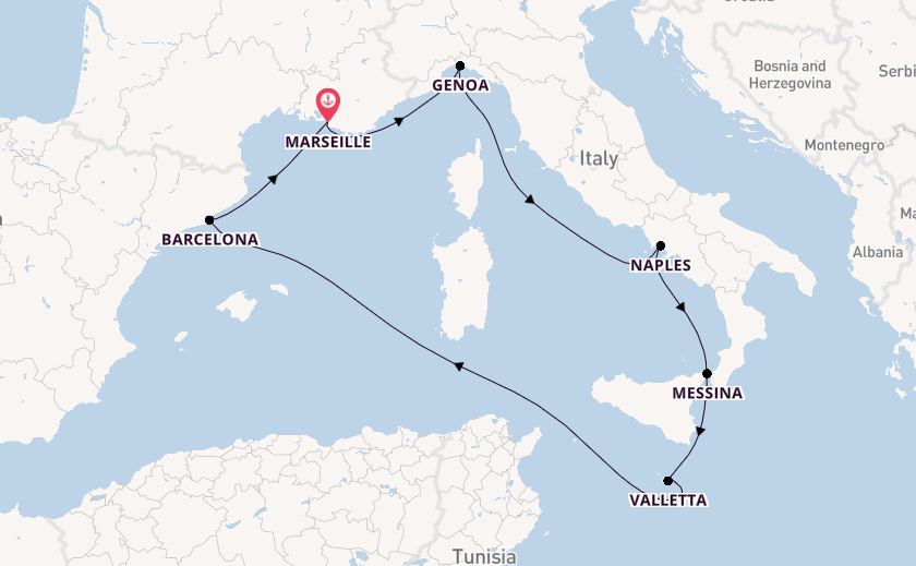 Western Mediterranean from Marseille, France with the MSC World Europa