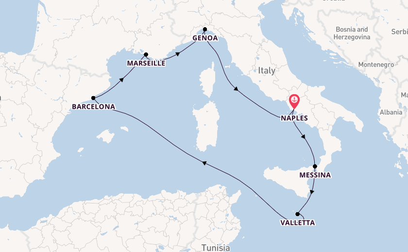 Western Mediterranean from Naples, Italy with the MSC World Europa