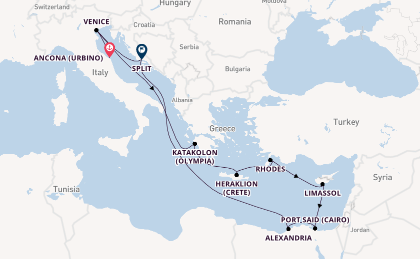 Mediterranean from Ancona (Urbino), Italy with the MSC Lirica