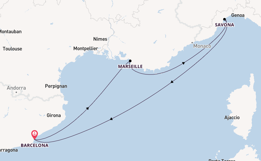 Western Mediterranean from Barcelona, Spain with the Costa Diadema