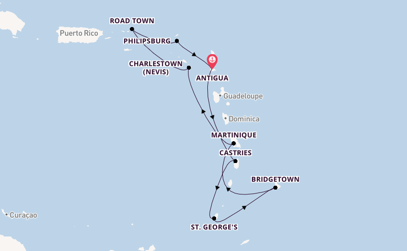 Southern Caribbean from Antigua, Antigua and Barbuda with the Arvia