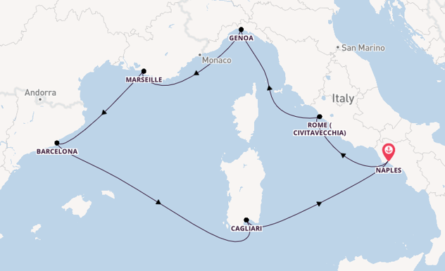 Western Mediterranean from Naples, Italy with the Costa Smeralda