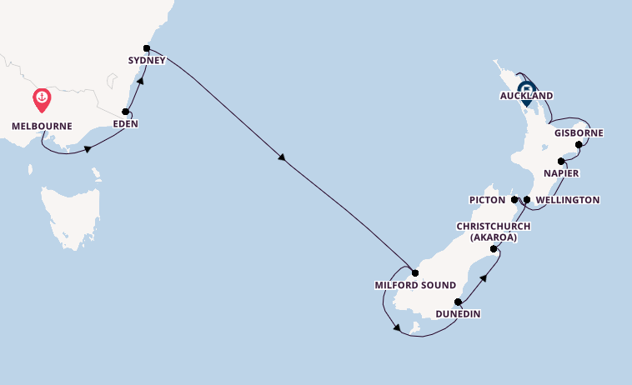 New Zealand from Melbourne, Australia with the Azamara Pursuit